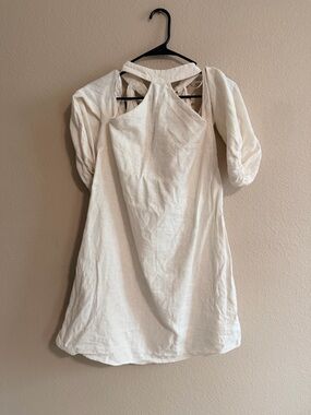 Mango Off Shoulder Halter Neck Ramie Mini Dress